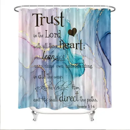 Marble Shower Curtain Trust in The Lord with All Thine Heart Bible Verse Scripture Quote Proverbs Motivational on Marble Shower Curtain for Bathroom 12PCS Hooks