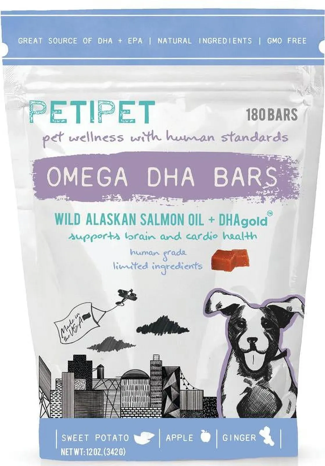 Petipet Omega DHA Bars Alaskan Salmon Oil Dog Supplement, 180 Count