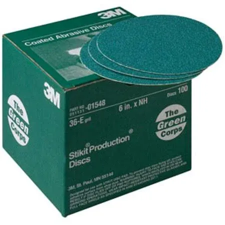 3M Green Corps Stikit Sanding Discs, 01549, No Hole, 8 in, 80+ Grade, Pack of 50 Production Discs, for Coating Removal, Metal Surfaces, Auto Sanding