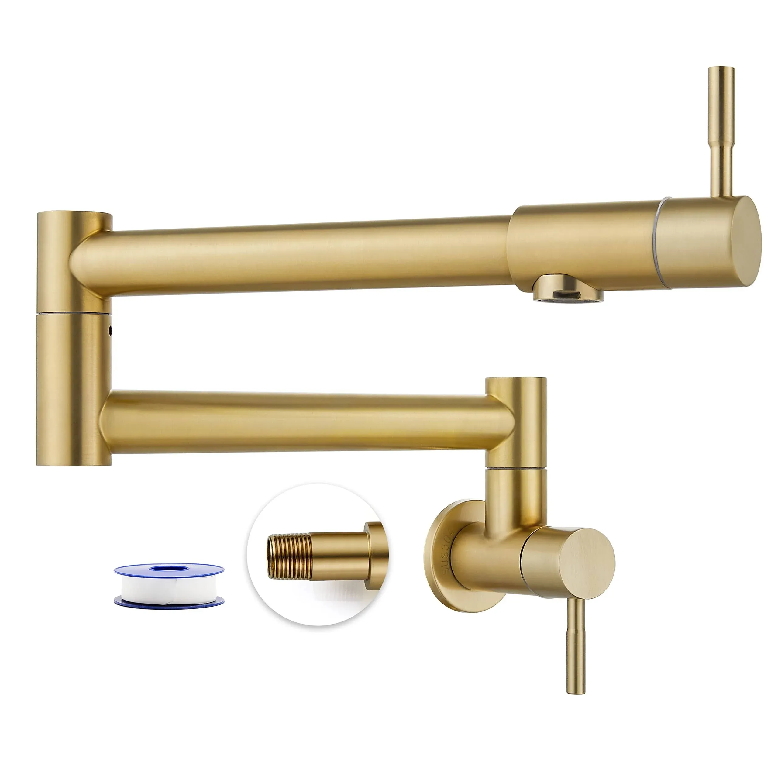 Heyalan Brushed Gold Pot Filler Faucet Folding 360 Wall Mount (Read Missing Pcs)