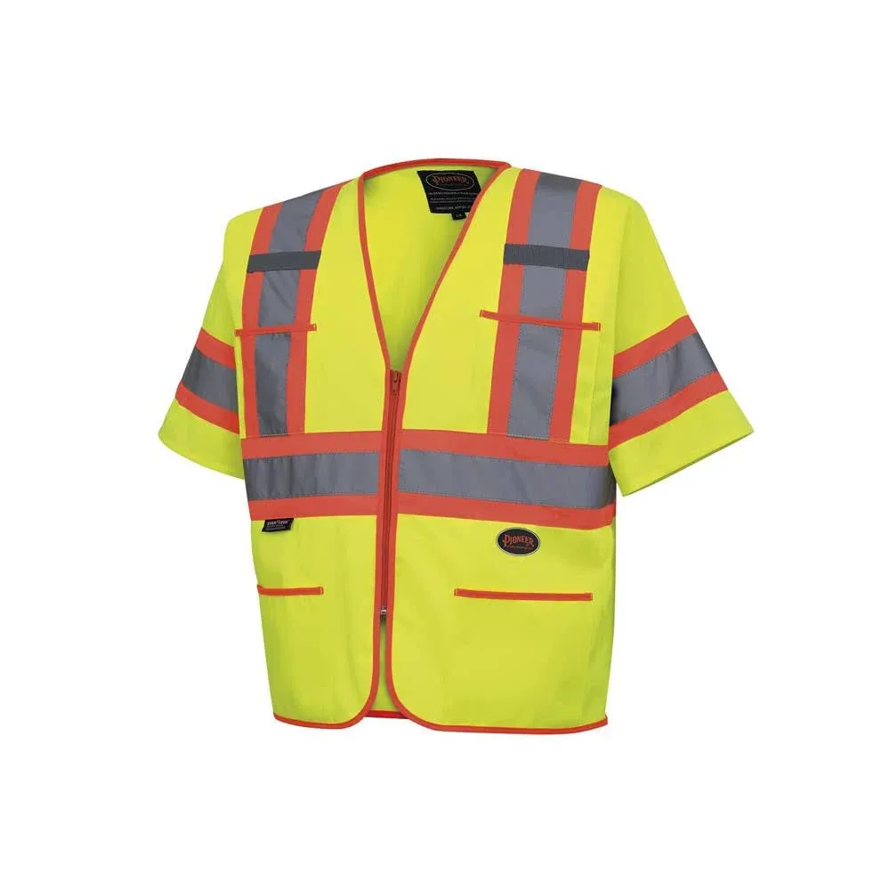 Hi-Viz Safety Sleeved safety vests - Solid Polyester Tricot - Yellow/Green - XL