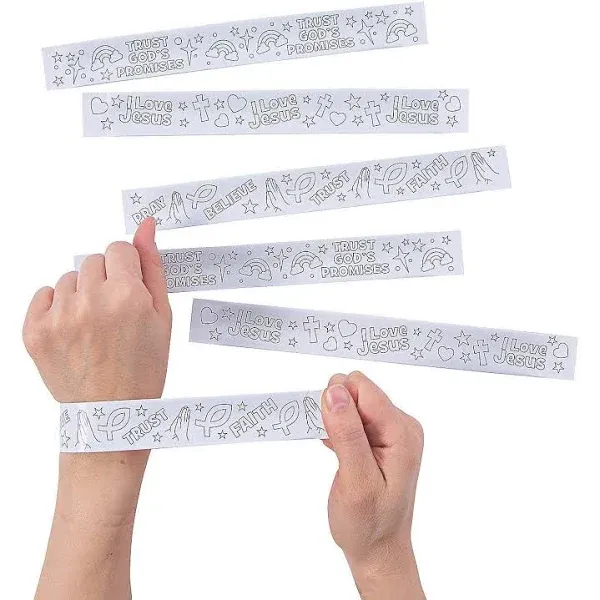 Fun Express Color Your Own Faith Slap Bracelets - VBS and Sunday School Craft Kits - Bulk set of 48