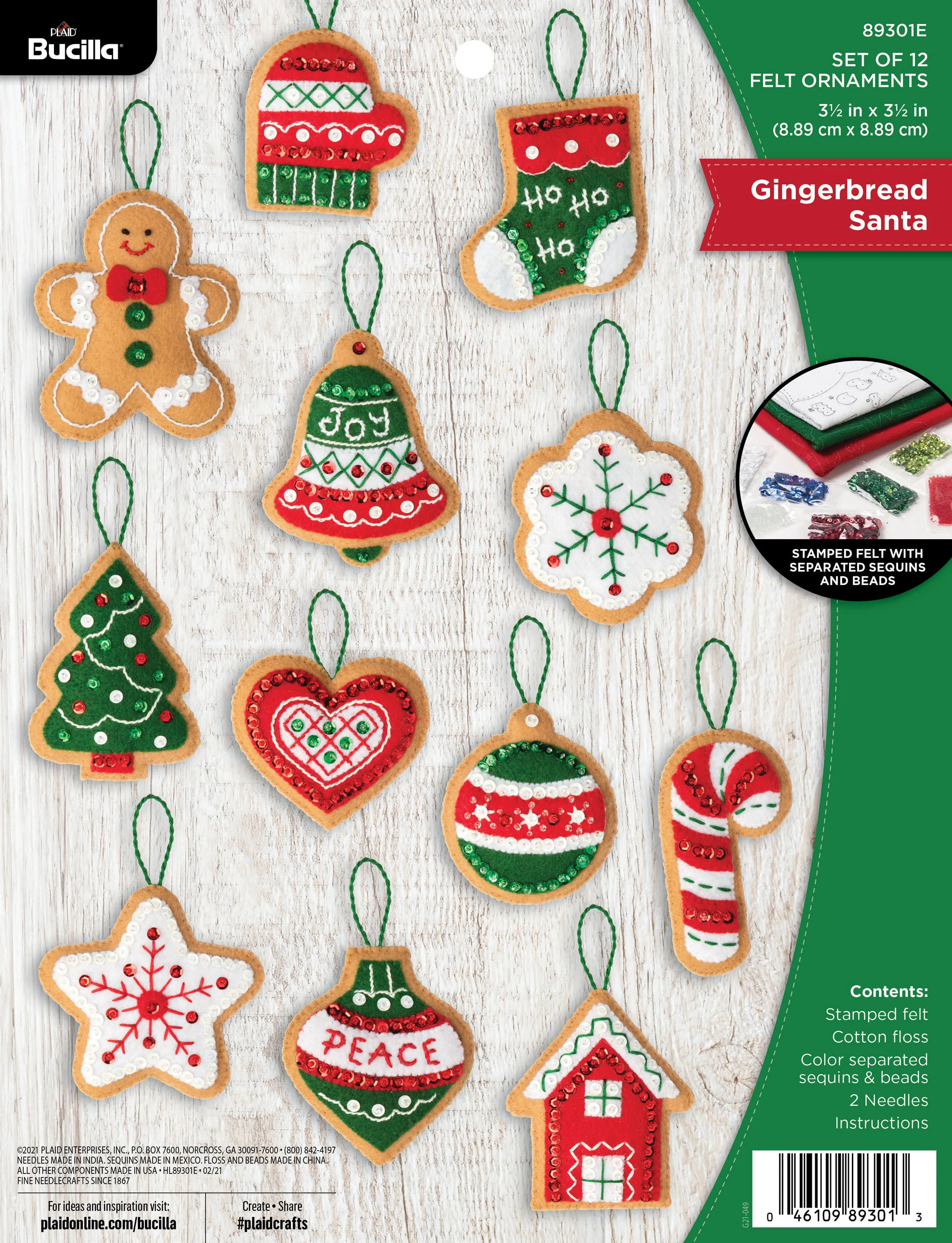 Bucilla Felt Ornaments Applique Kit Set of 12 - Gingerbread Santa