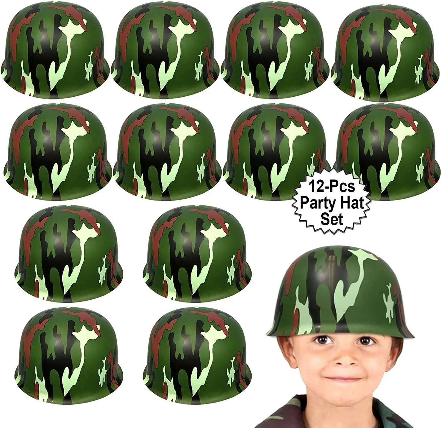 AnapoliZ Army Helmets for Kids | 12 Count Plastic Camouflage Hats | Soldier Helmet Party Favors | Camo Costume Dress Up Hat