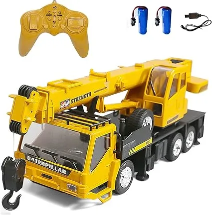 RC Crane Construction Tractor Remote Control Large Crane Truck wiht Light and Sound Rechargeable Electronics Hobby Toys for Kids Boys Child (Yellow)