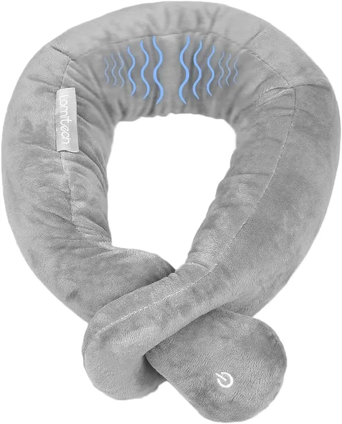 lomitech Neck Pillow, Neck Wrap Vibration Massaging Wireless Travel Pillow Soft Touch Breathable Head Support for Office Sofa Air Plane Grey