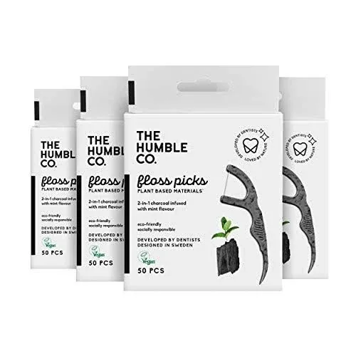 The Humble Co. Floss Picks (200 Count) Plant Based Dental Floss Picks for Superior Oral Care, Dental Hygiene, and Gum Health, Cruelty Free Tooth Flos