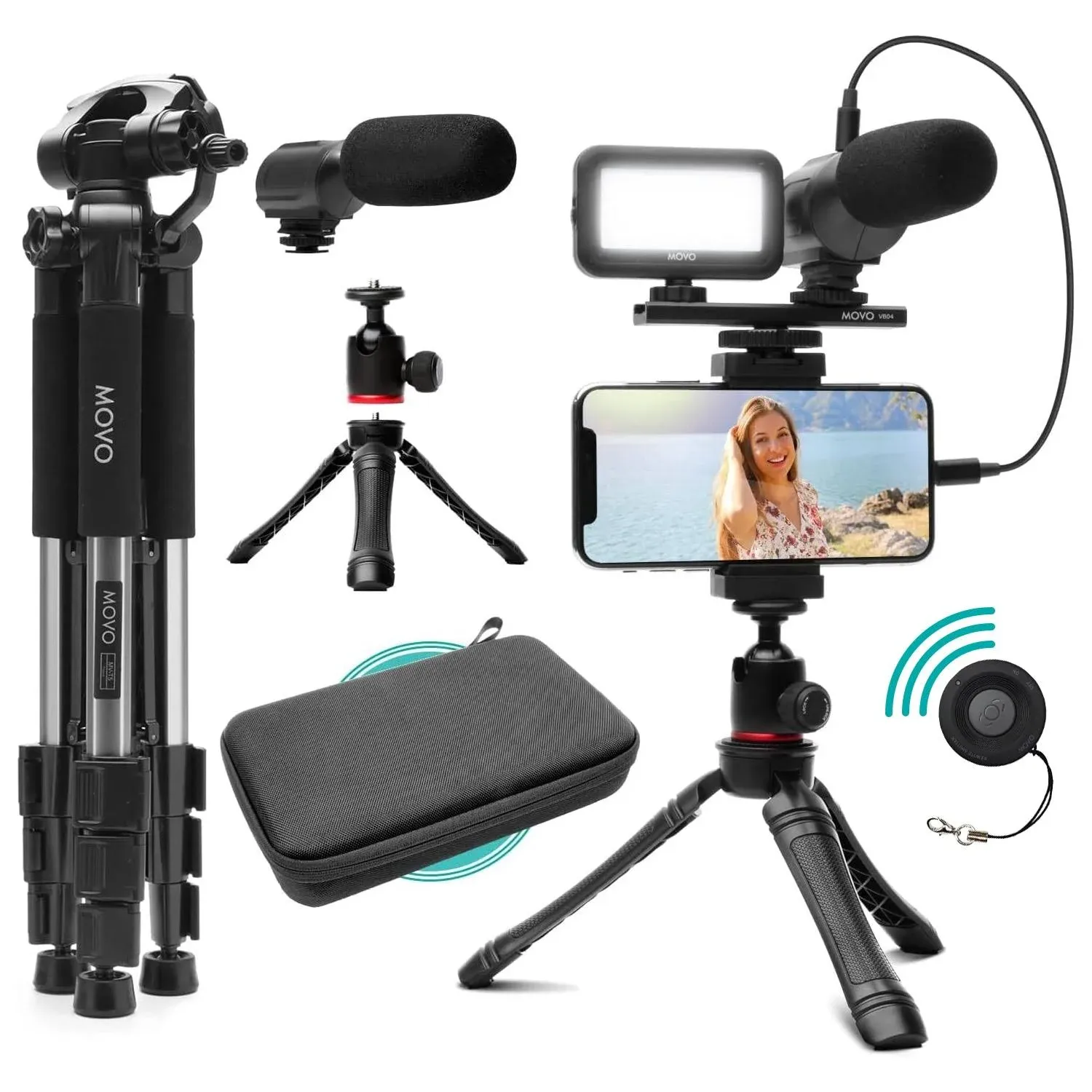 Movo iVlogger Vlogging Kit for iPhone - Lightning Compatible Video Vlog Kit - Accessories: Phone Tripod, Phone Mount, LED Light and Shotgun Microphone - for YouTube Starter Kit and Content Creators