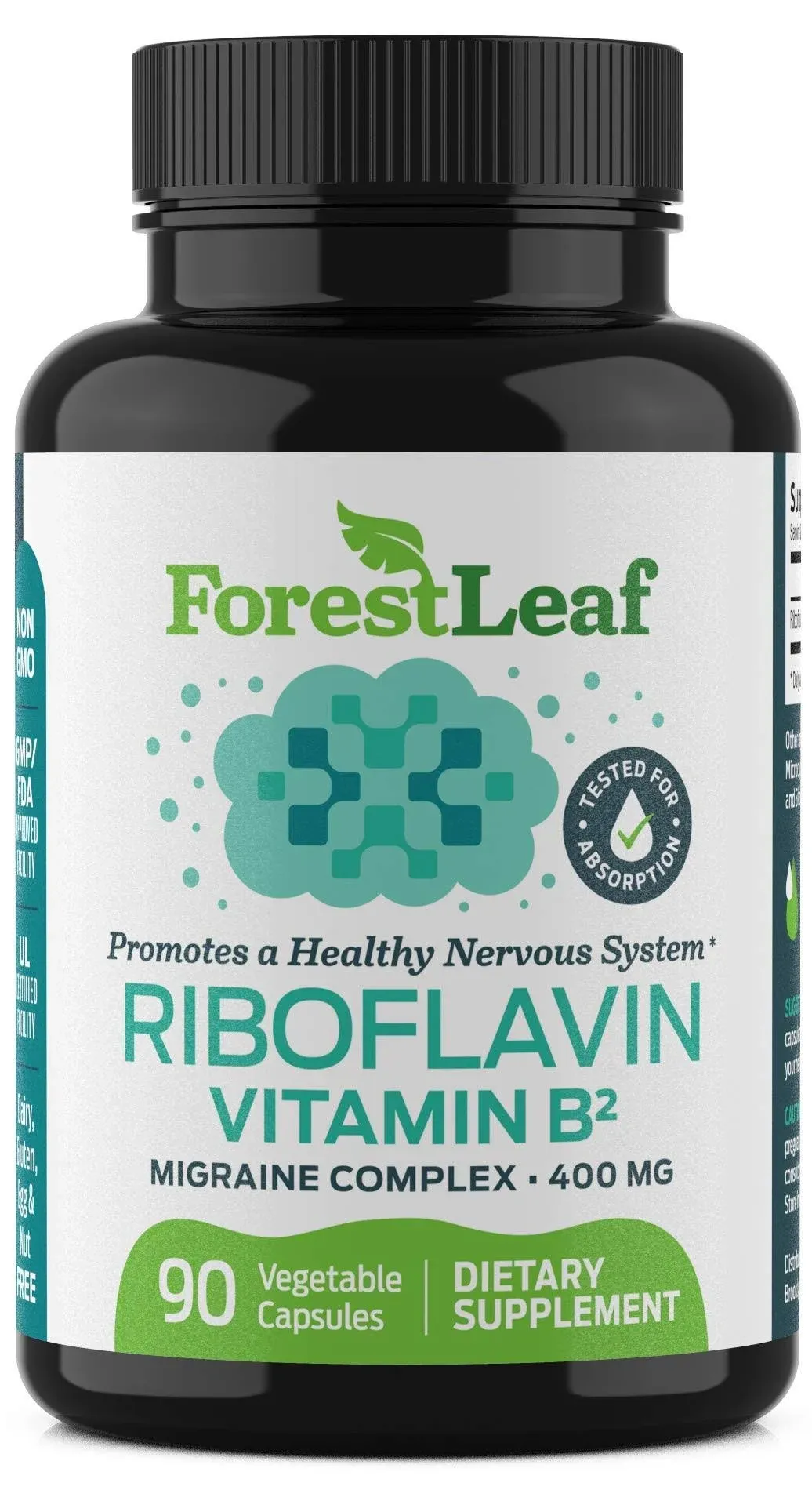 Vitamin B2 Riboflavin 400mg - 90 Capsules - Promotes Healthier Blood Nervous System Energy and Metabolism Non-GMO Gluten Free Daily Dietary