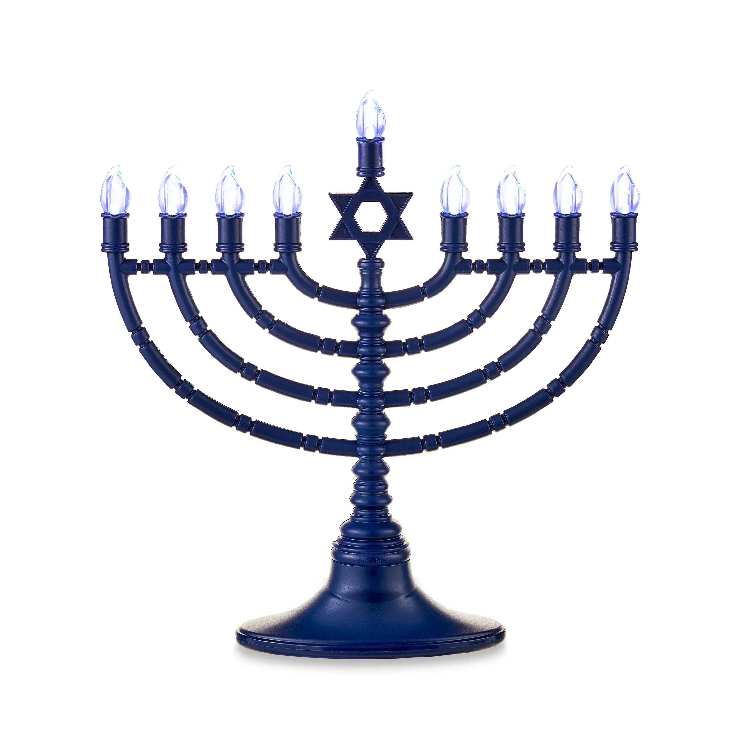 LED Electric Blue Hanukkah Menorah with Special Effects - Battery/USB Powered, Star of David, 4 Lighting/Blinking Bulbs