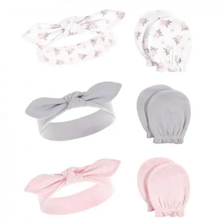 Hudson Baby Baby Girls' Cotton Headband and Scratch Mitten Set