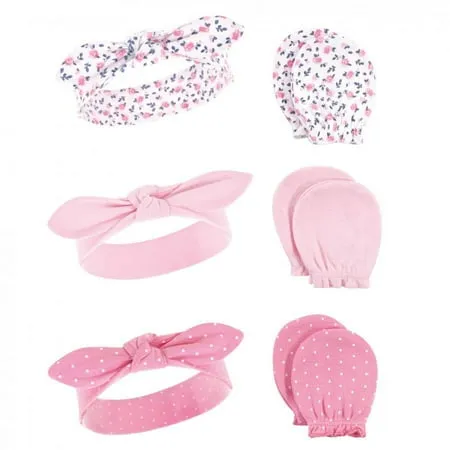 Hudson Baby Baby Girls' Cotton Headband and Scratch Mitten Set