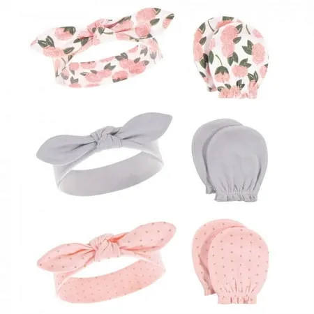 Hudson Baby Baby Girls' Cotton Headband and Scratch Mitten Set