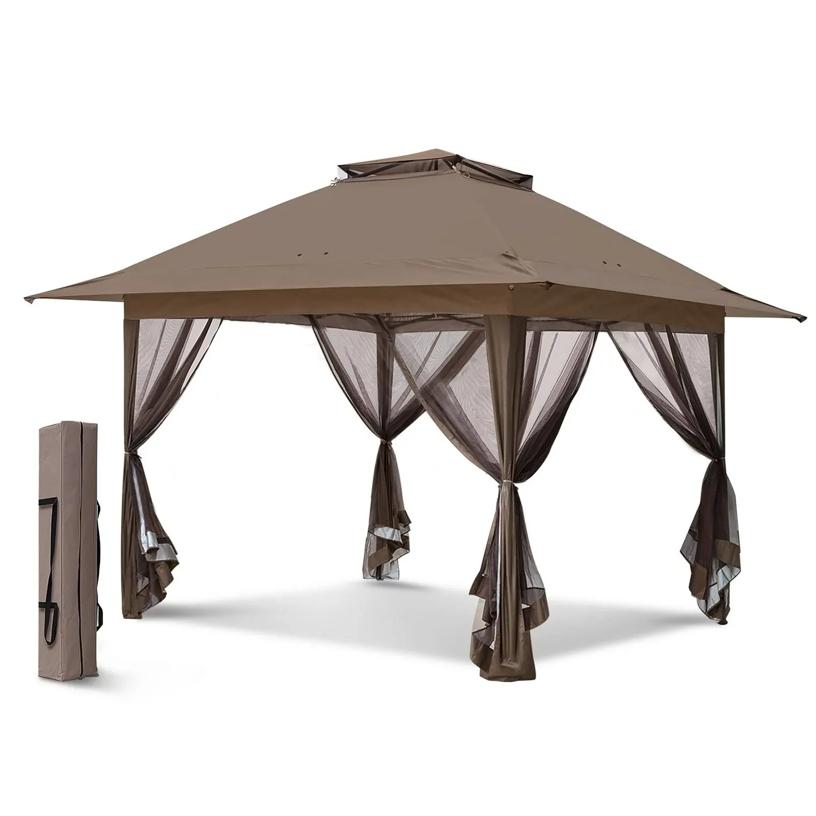 Eagle Peak 13 ft. x 13 ft. Pop-Up Gazebo Tent Instant with Mosquito Netting, Brown