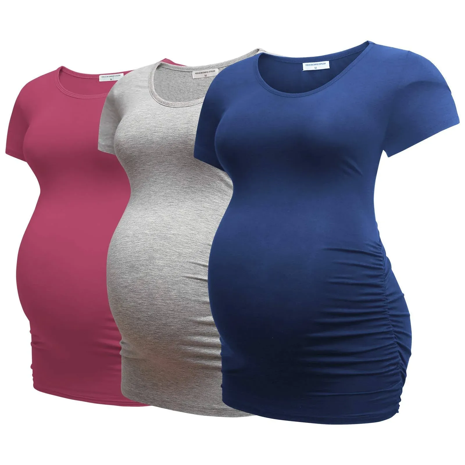 Womens Maternity Tshirt 3 Packs Classic Side Ruched Tee Top Mama Pregnancy Cloth