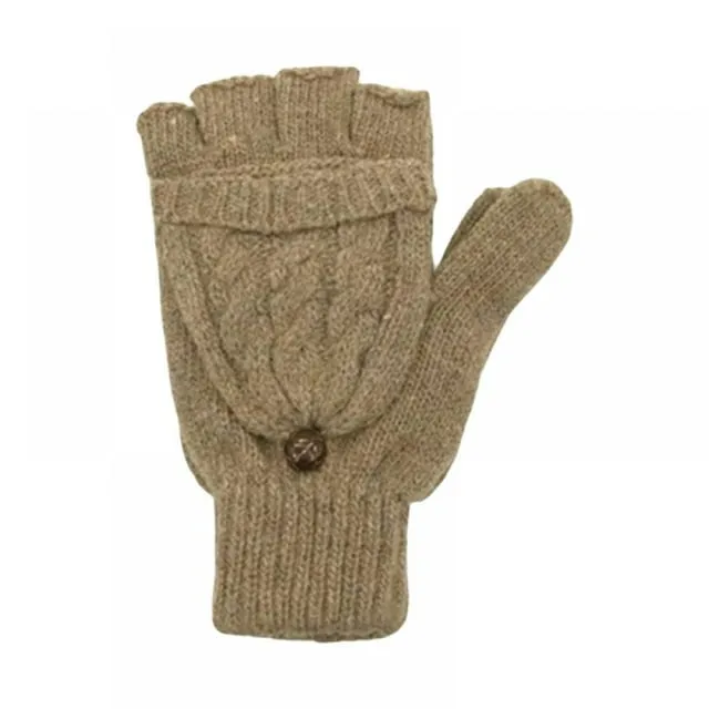 Winter Knitted Convertible Fingerless Gloves Wool Mittens Warm Mitten Glove for Women and Men