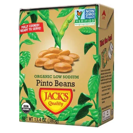 Jack's | Organic Pinto Beans 13.4 oz. | Packed with Protein and Fiber, Heart Healthy, Low Sodium & Non GMO | (8-PACK)