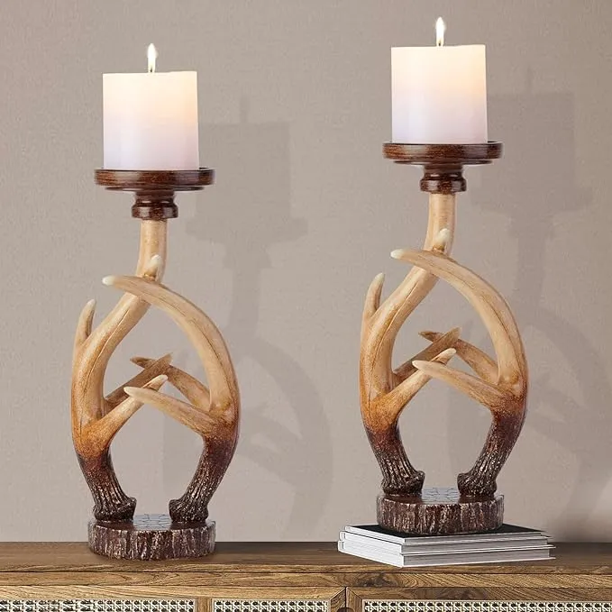 Rustic Farmhouse Antlers Candle Holder Set of 2 Decor for Living Room Bedroom House Dinner Wedding Party Valentine's Day Cottage Christmas