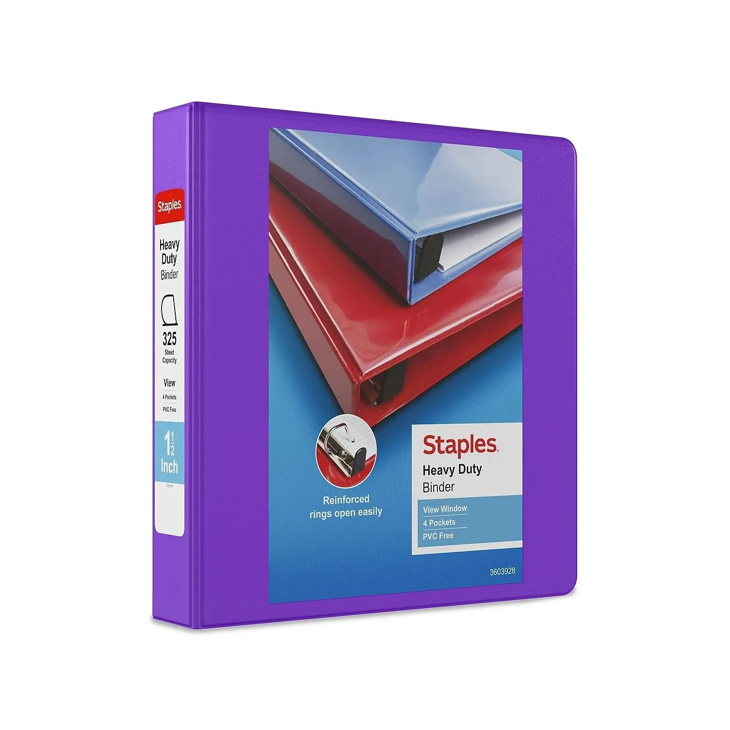 Staples Heavy-Duty 1 1/2&#034; 3-Ring View Binder with D-Rings and Four Interior