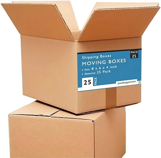 8 x 6 x 4 Cardboard Moving Boxes - Small Shipping Boxes 25 Pack For Moving Corrugated Box Mailers