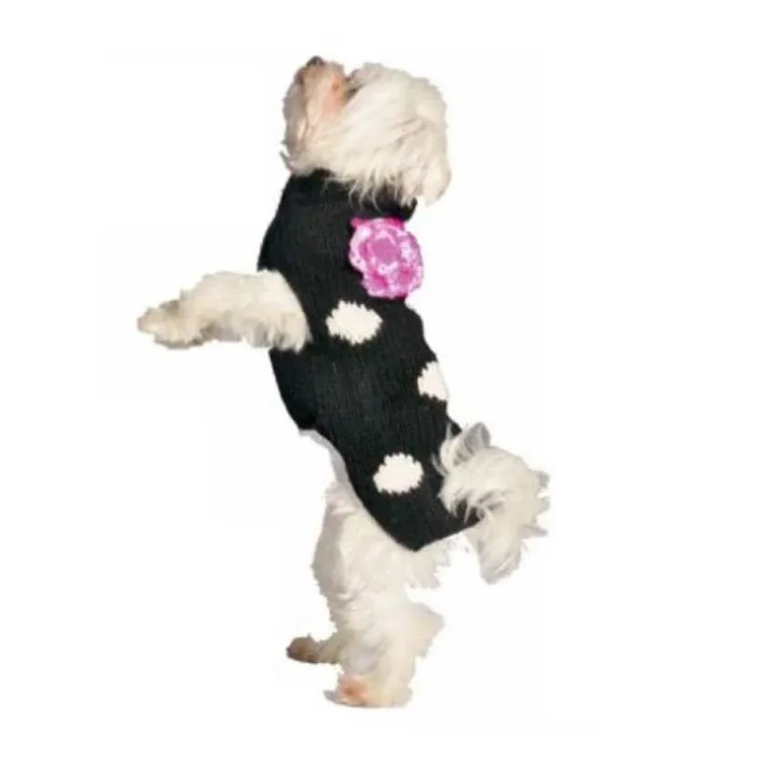 Black Polka Dot Flower Dog Sweater