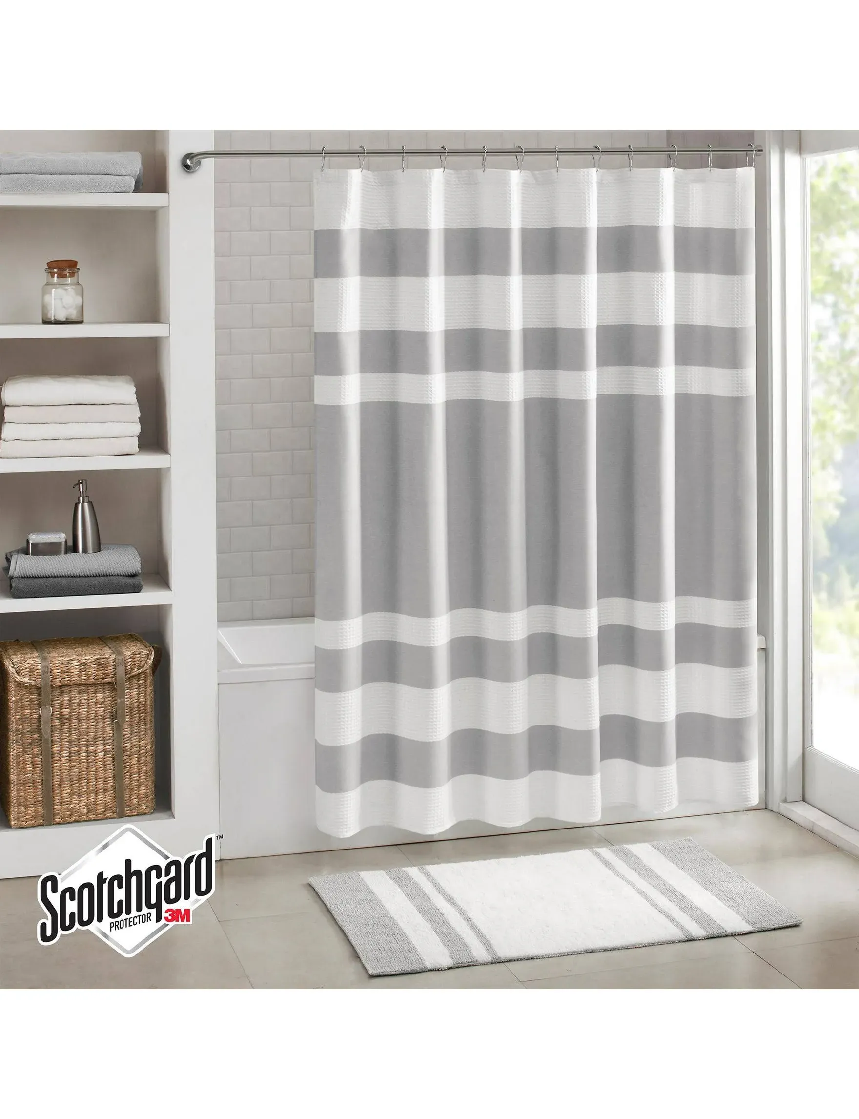 Madison Park Grey Spa Waffle Shower Curtain with 3M Treatment