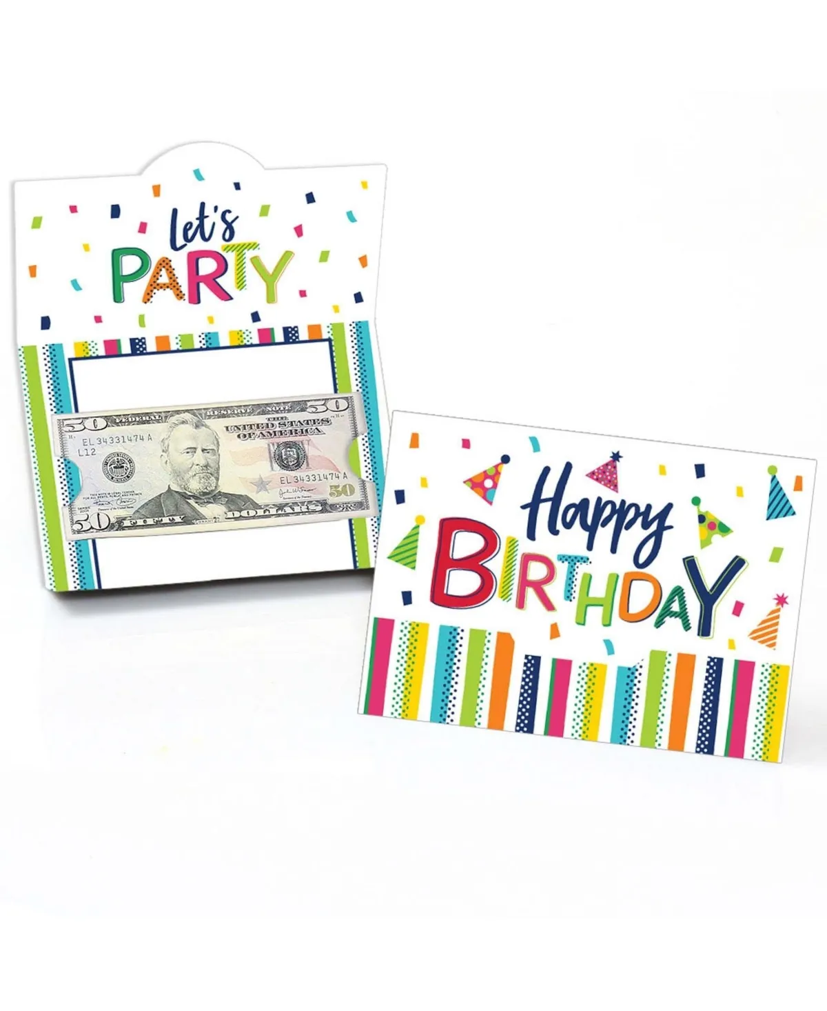 Big Dot of Happiness Cheerful Happy Birthday Colorful Birthday Party Money and Gift Card Holders Set of 8