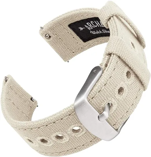 Archer Watch Straps - Canvas Quick Release Watch Bands (Alabaster, 18mm)