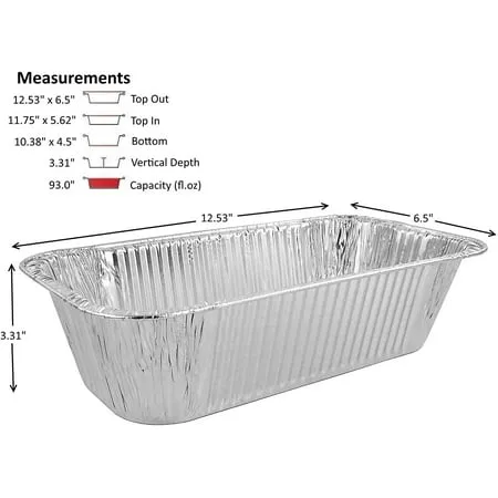 Pactogo 5 lb. Disposable Aluminum Foil Loaf Bread Baking Pan 12.53 x 6.5 x 3.31 - Heavy Duty Made in USA (Pack of 40)