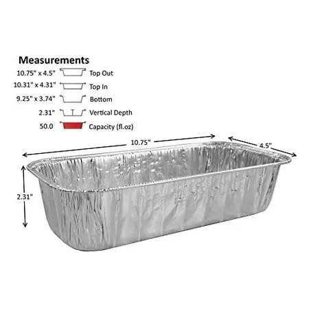 Pactogo 3 lb. Disposable Aluminum Foil Loaf Bread Baking Pan 10.75 x 4.5 x 2.31 - Heavy Duty Made in USA (Pack of 40)