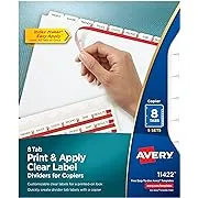 Avery 11436 Print/Apply Clear Label Dividers, 5-Tab, 8.5 x 11, White, 5 Sets/PK