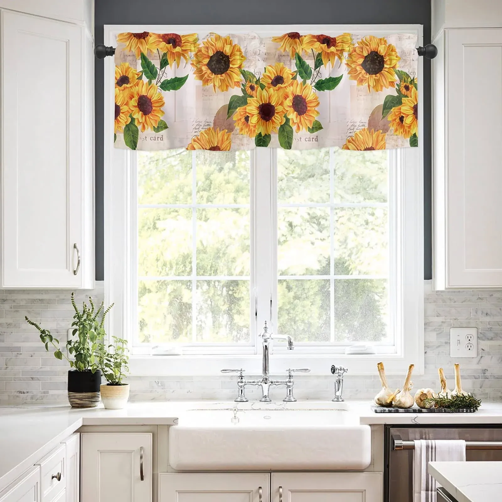 Valance For Windows Kitchen Valances With Rod Pocket Vintage Sunflower Old Newsp