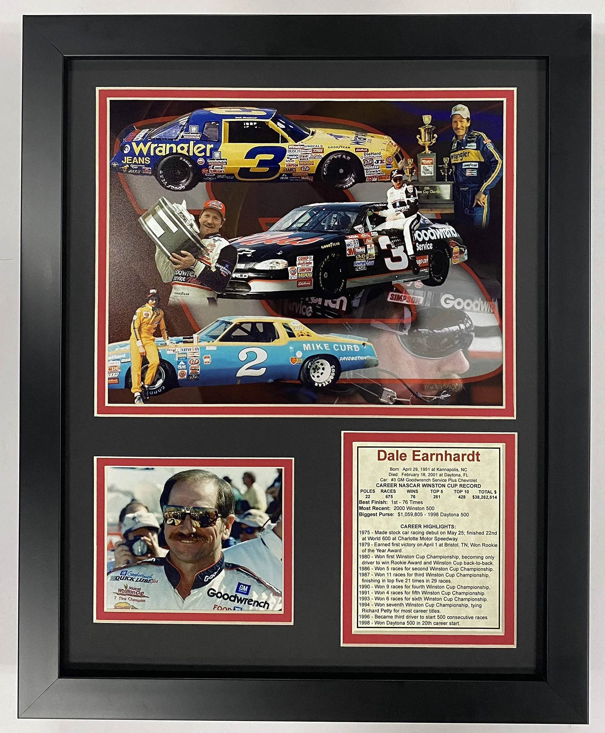 Legends Never Die Dale Earnhardt Sr NASCAR Collectible | Framed Photo Collage Wall Art Decor - 12"x15" | (12904U)