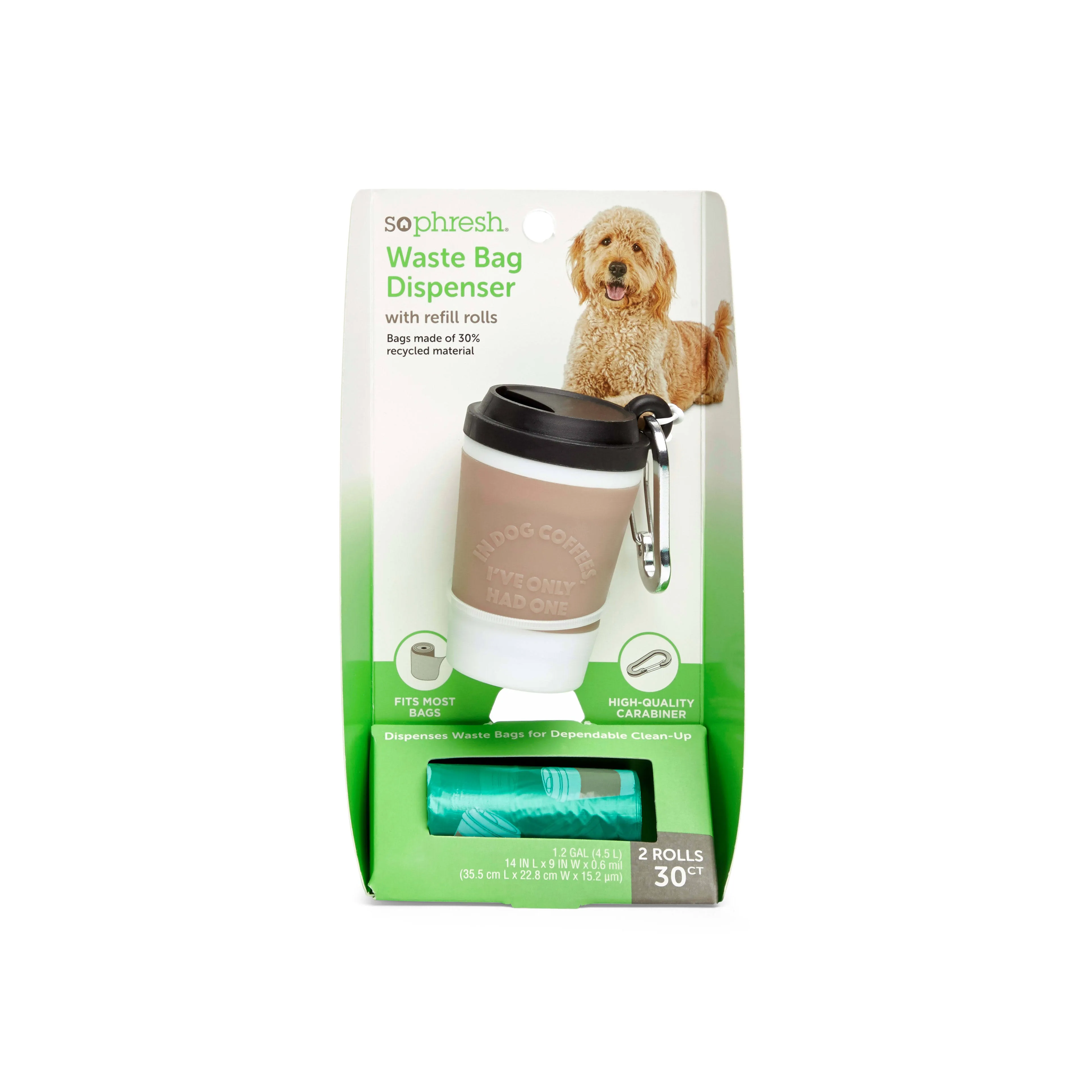 So Phresh Brand Coffee Cup Dog Waste Bag Dispenser with one set of bags