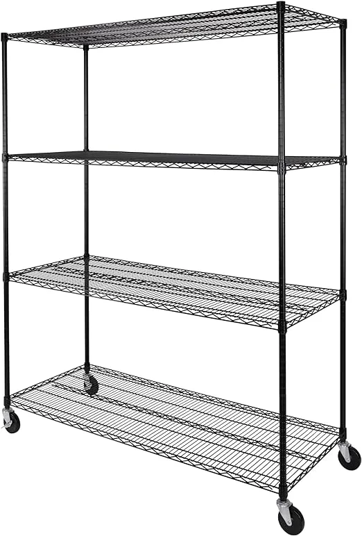 Seville Classics UltraDurable 4-Tier NSF Steel Wire Shelving, 60" W x 24" D x 76" H - Black