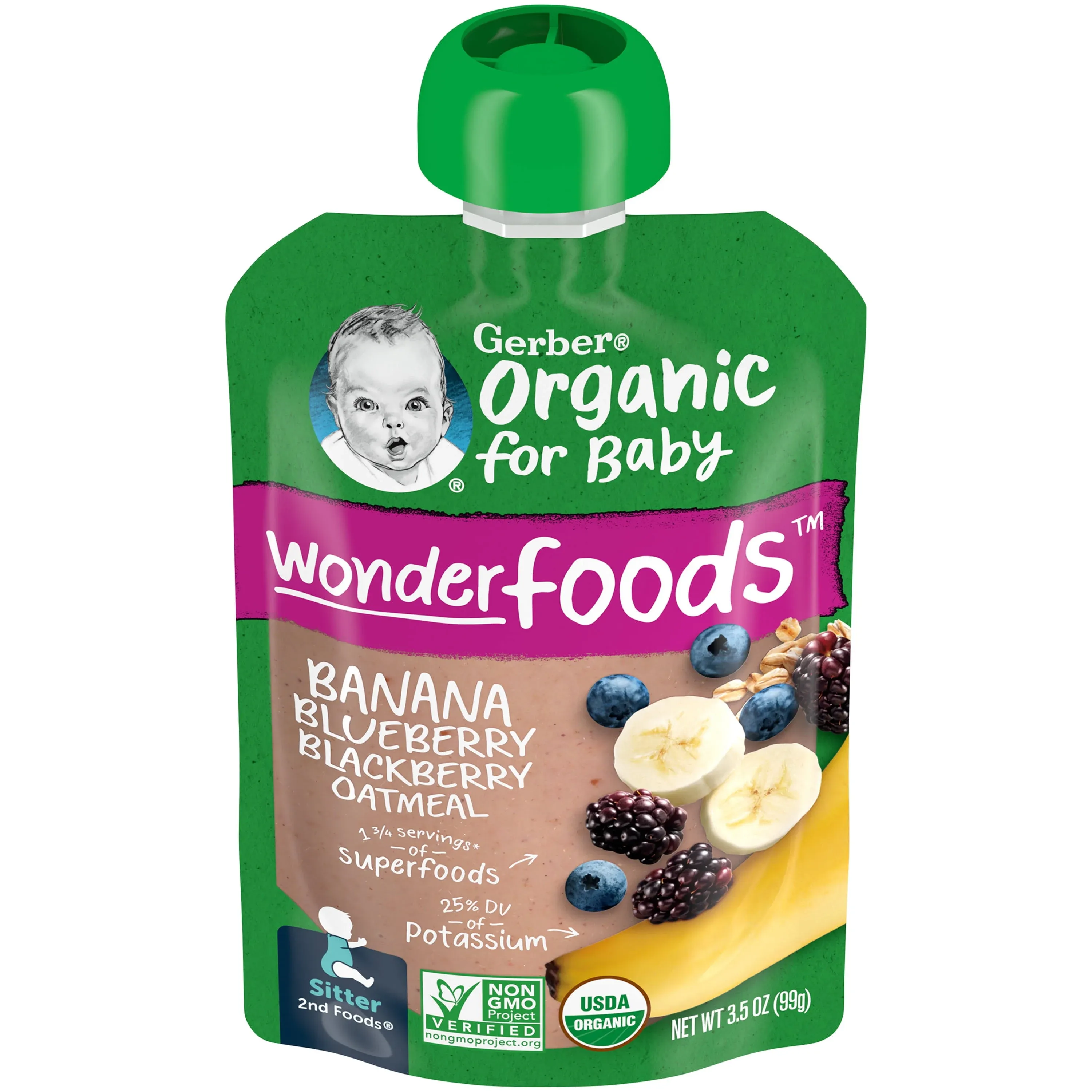 Gerber Organic 2nd Foods Banana, Blueberry & BlackBerry Oatmeal Baby Food - 12 pack, 3.5 oz pouches