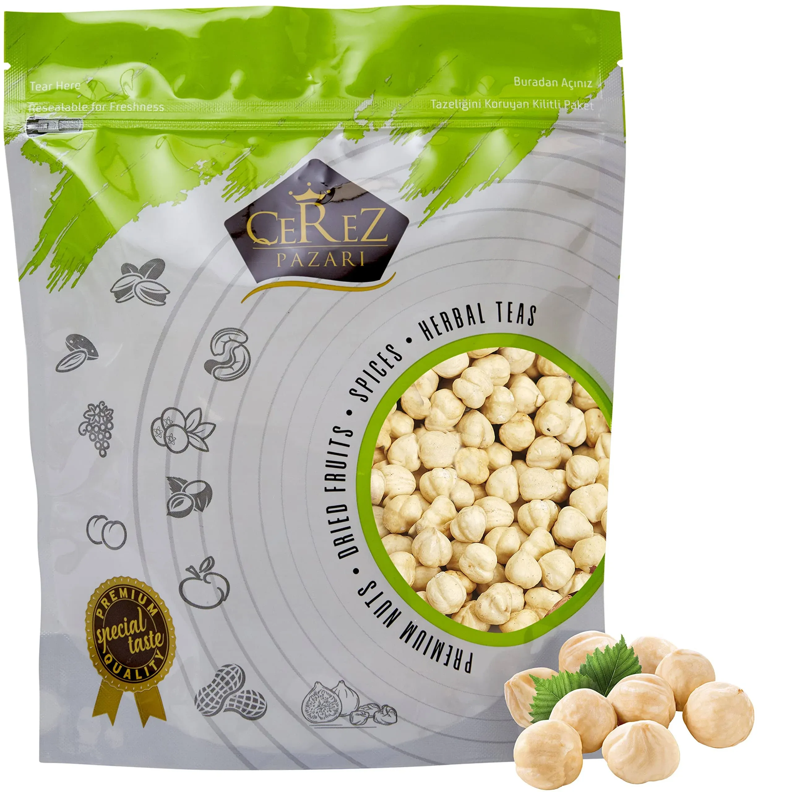 Cerez Pazari Turkish Hazelnuts Roasted in Resealable Bag 1 lb, Healthy Keto Paleo Diet Snacks, Unsalted, Natural Dry Roasted, Gluten Free, Vegan, Non