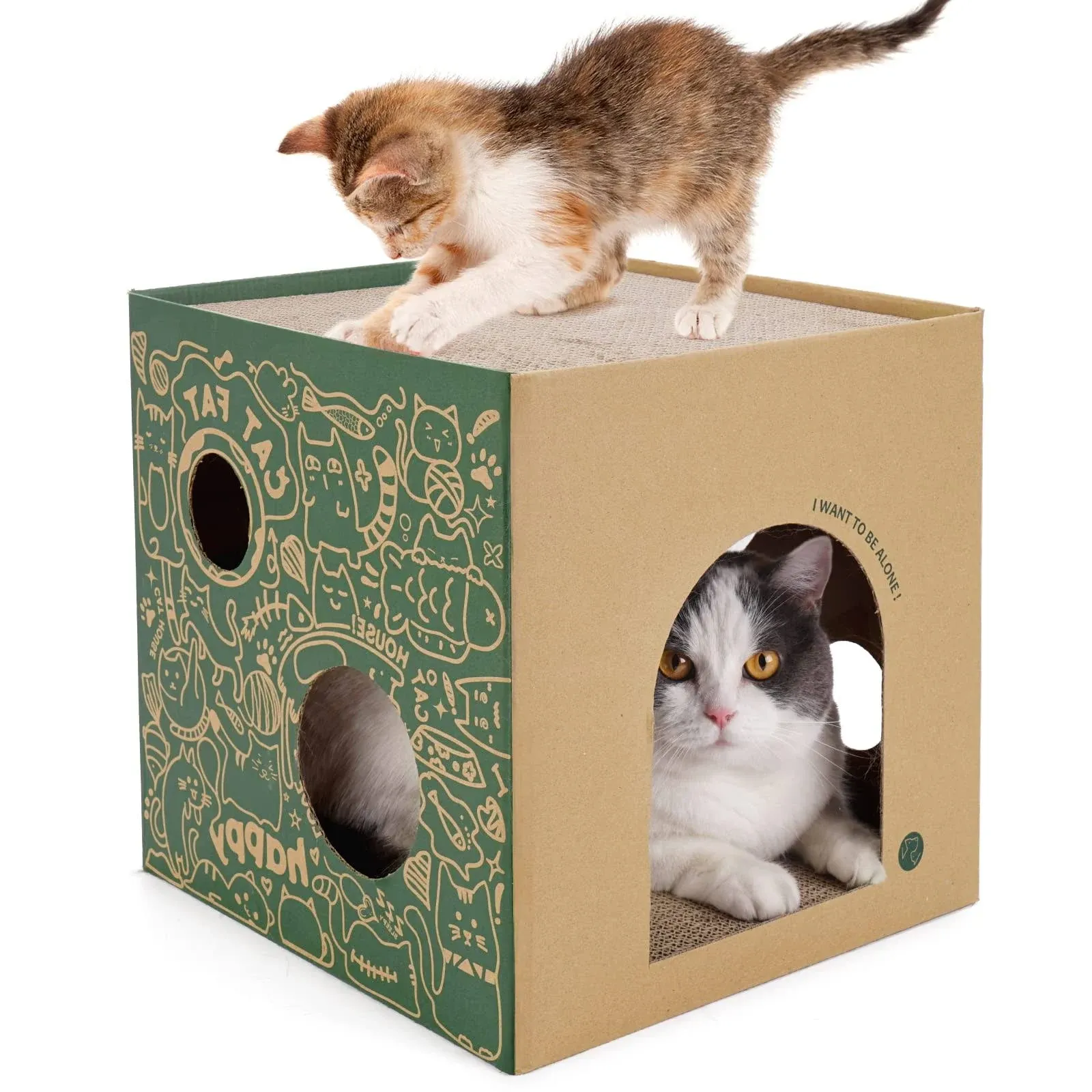 Cardboard Cat House with 2 Story Scratch Pads Cat Play House for Indoor Cats ...