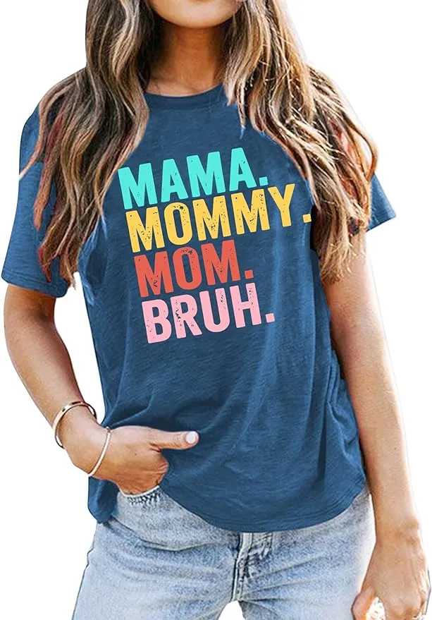 LAZYCHILD Mama T-Shirts Women Mama Shirt - Mommy Mom Bruh Shirt Funny Mom Tee Tops