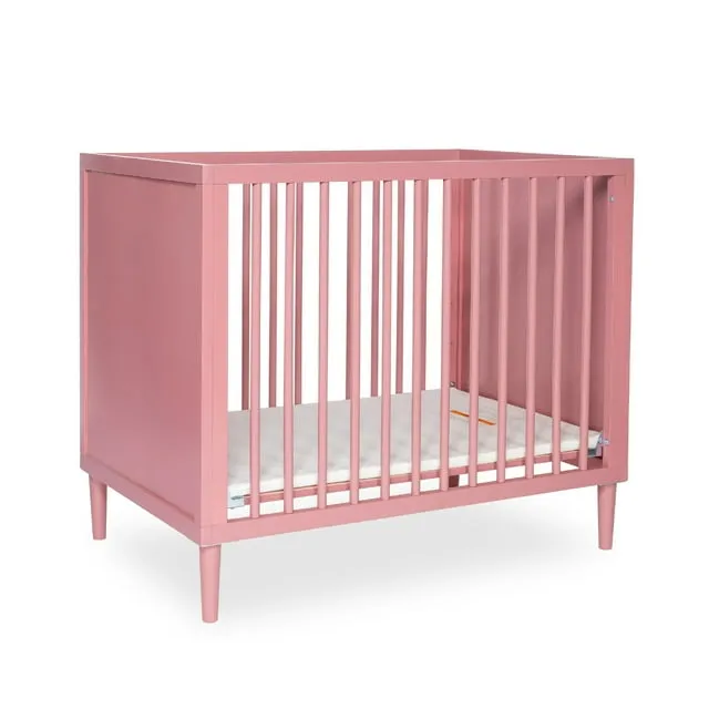 Dream On Me Lucas 4 in 1 Mini Modern Crib with Rounded Spindles Rose