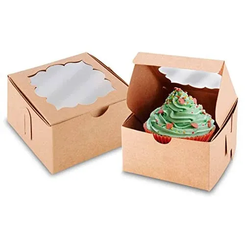 50pcs Cookie Boxes with Window Bakery Boxes Small Treat Boxes Mini Pie Boxes Pastry Boxes 4x4x2.5in(Brown)