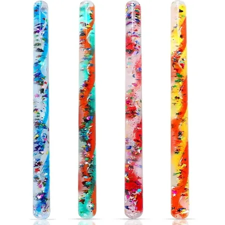 Playlearn 4pk 12.5” Spiral Glitter Wands - Wide Diameter - Sensory Wands for Kids - Glitter Tube Wonder Wand - Calming Toys - Large Size