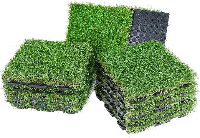 XLX Turf Interlocking Artificial Grass Tiles 12x12 inch/12 Pack, Easy to Install ...