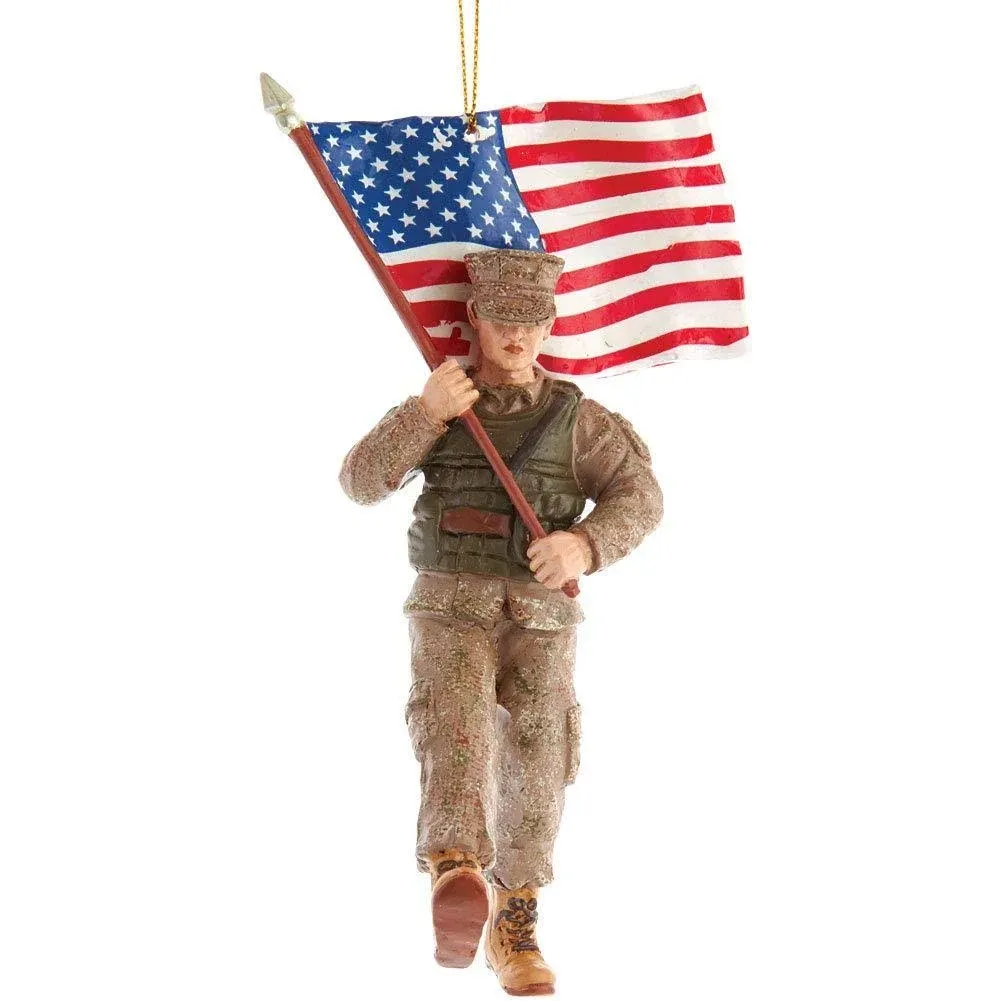 U.S. Marine Soldier with American Flag 5.75"