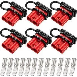 Boao 6 Sets 6-10 Gauge Battery Quick Connect Disconnect 50a 12-36v Battery Quick Connector Quick Wire Harness Plug Kit Battery Quick Connector Disconnect Plug for Motor Winch Trailer(Red)