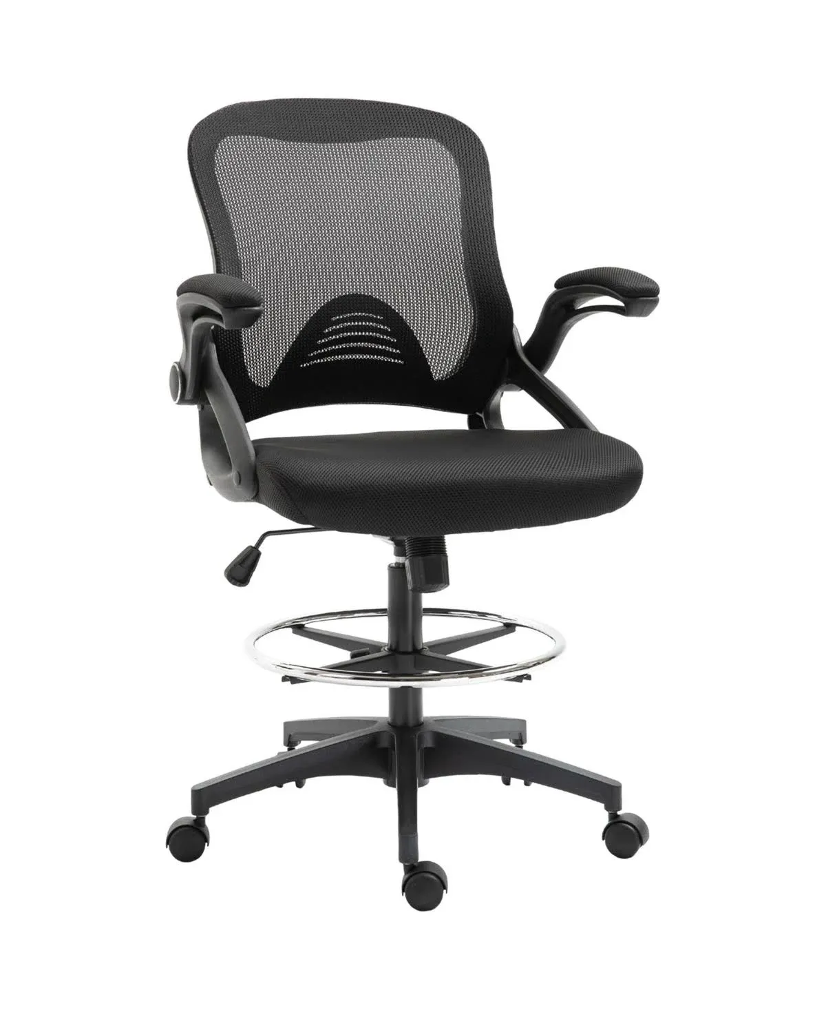 Vinsetto Mesh Drafting Chair, Tall Office Chair with Lumbar Support, Flip-Up Armrests, Footrest Ring and Adjustable Seat Height