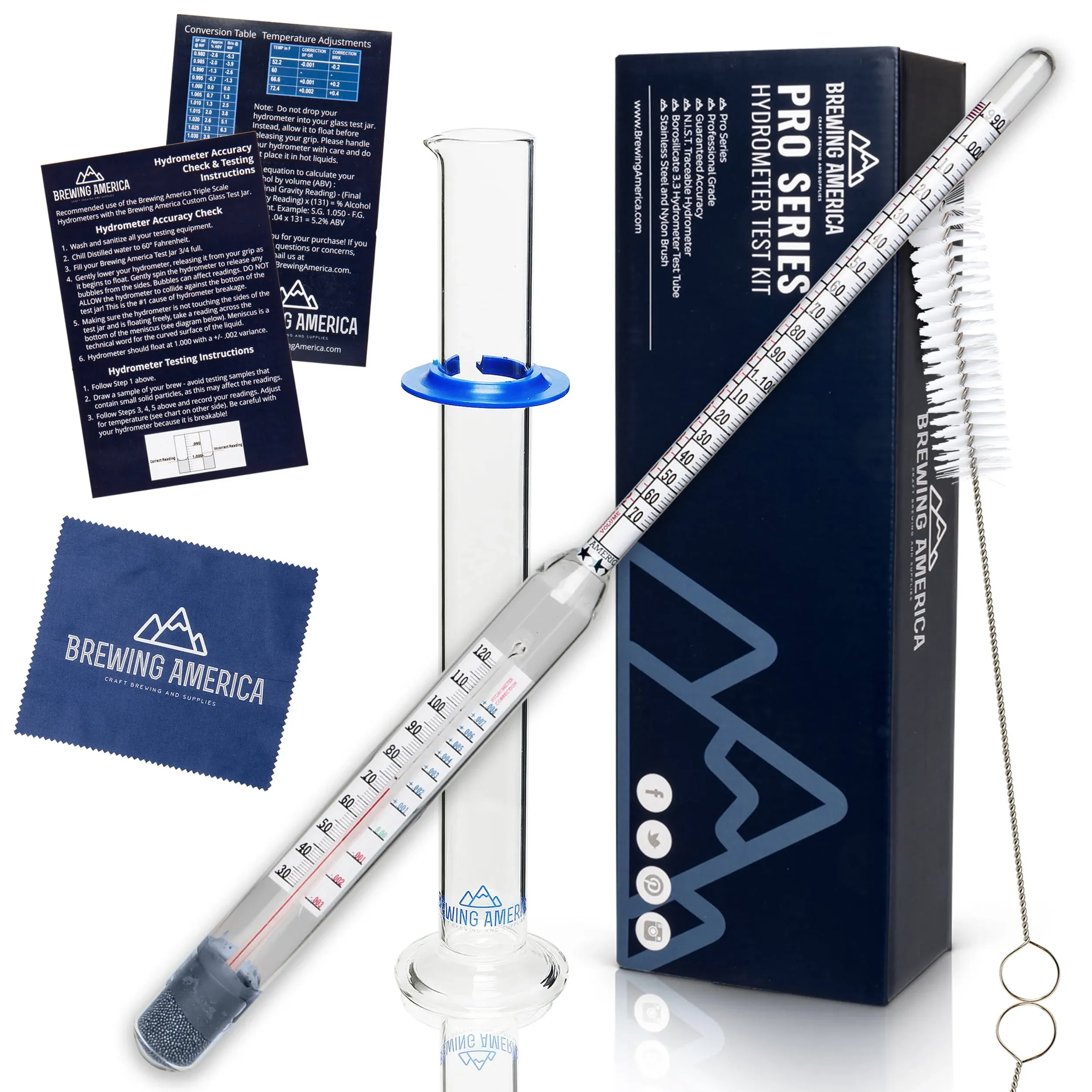 Thermo-Hydrometer ABV Tester Kit Triple Scale for Beer/Wine - Pro Series American-Made Specific Gravity Hydrometer with Thermometer Temperature Correction, N.I.S.T Traceable (KIT)