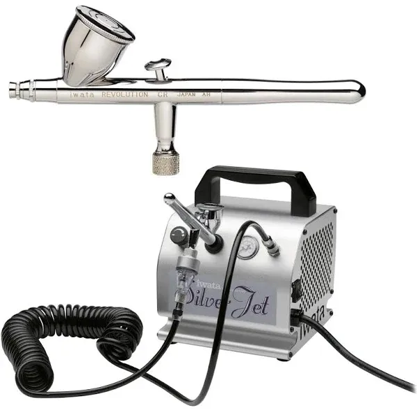 Iwata Revolution CR Airbrushing System with Silver Jet Air Compressor