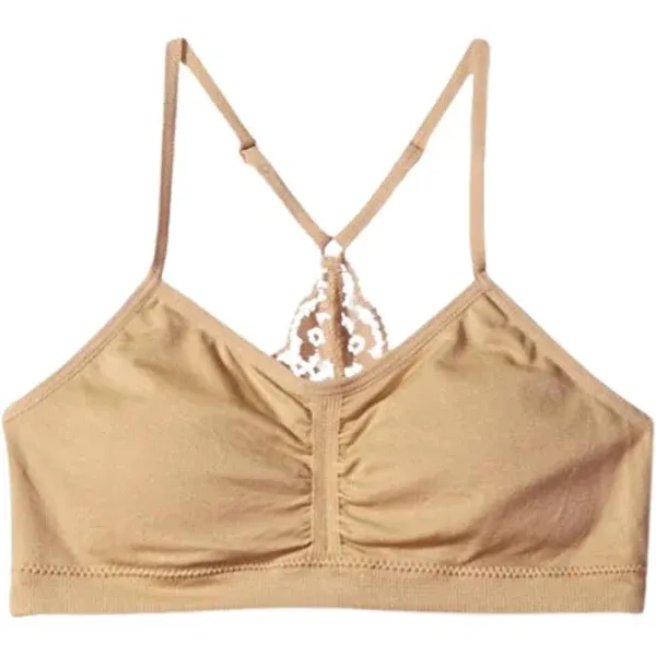 Maidenform H4254 Seamfree Ruched Crop Lace Back Bralette, Nude