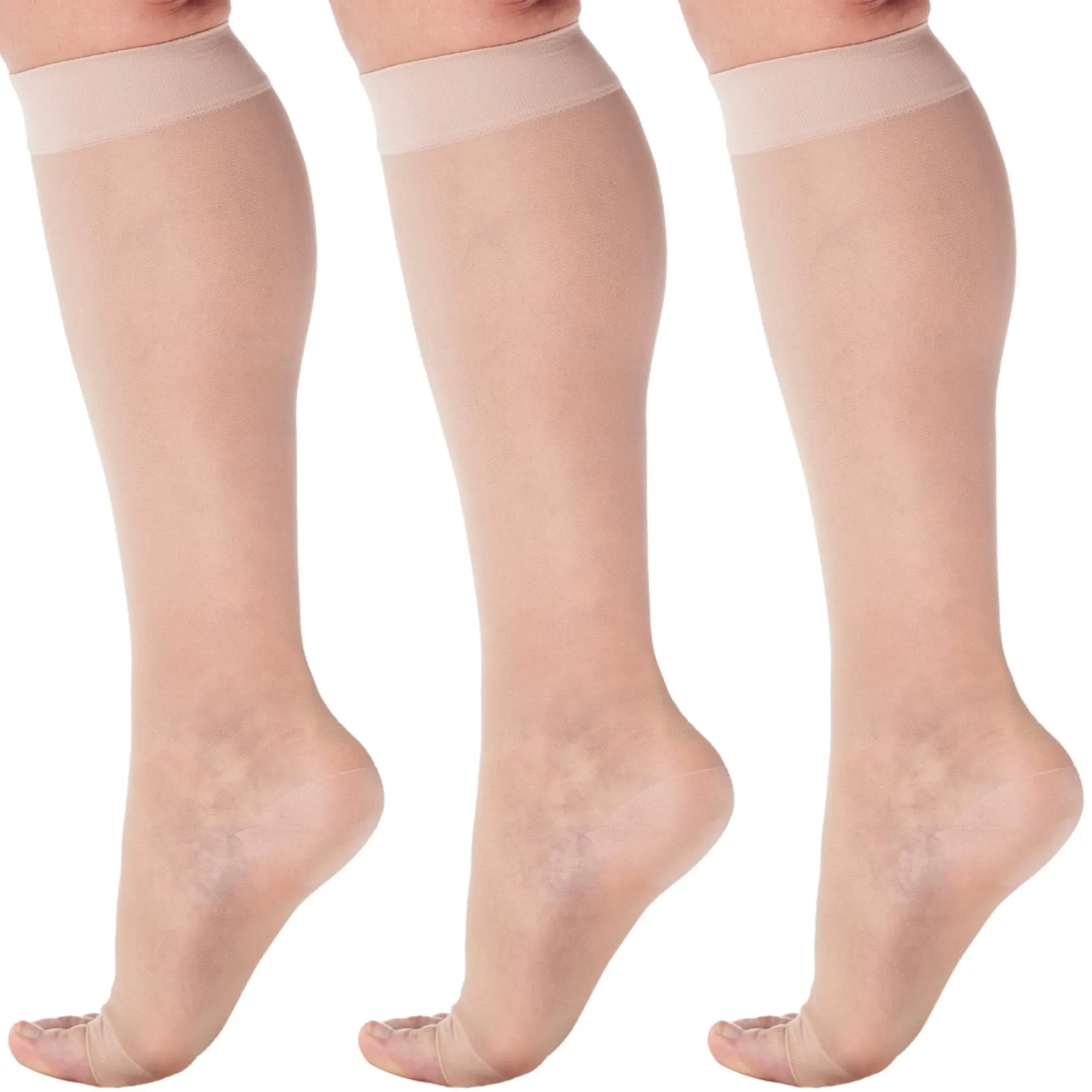 Absolute Support 3 Pack USA Made Sheer Compression Socks 15-20mmHg for Women with ...